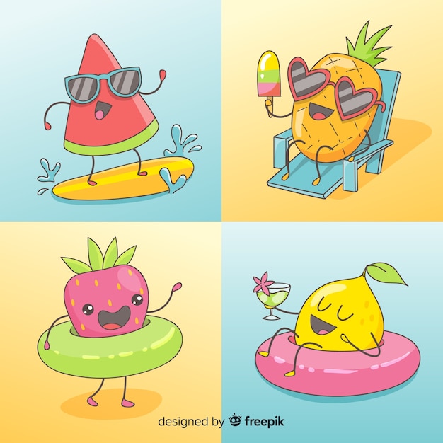 Free Vector | Colorful kawaii summer elements collection