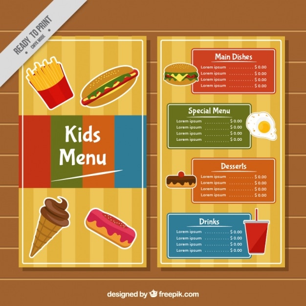 Free Vector | Colorful kid's menu with stripes background