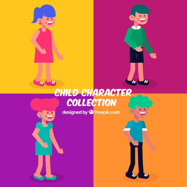 Colorful kids character collection Free Vector