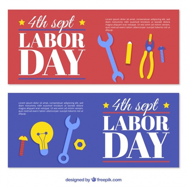 Colorful labor day banners in vintage\
style