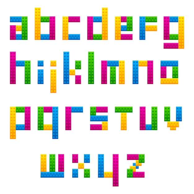 子供の教育のためのカラフルなレゴ文字アルファベット プレミアムベクター