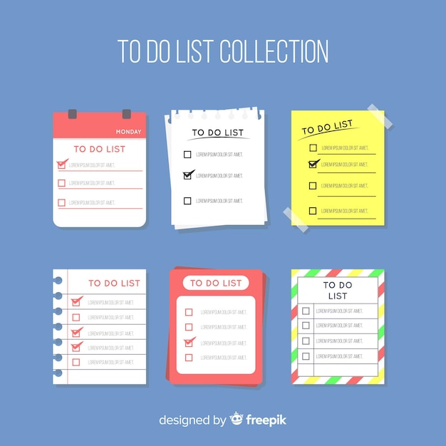 Colorful to do list collection with flat design Free Vector