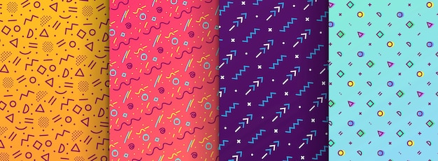 Colorful memphis seamless patterns available in swatches panel Premium Vector