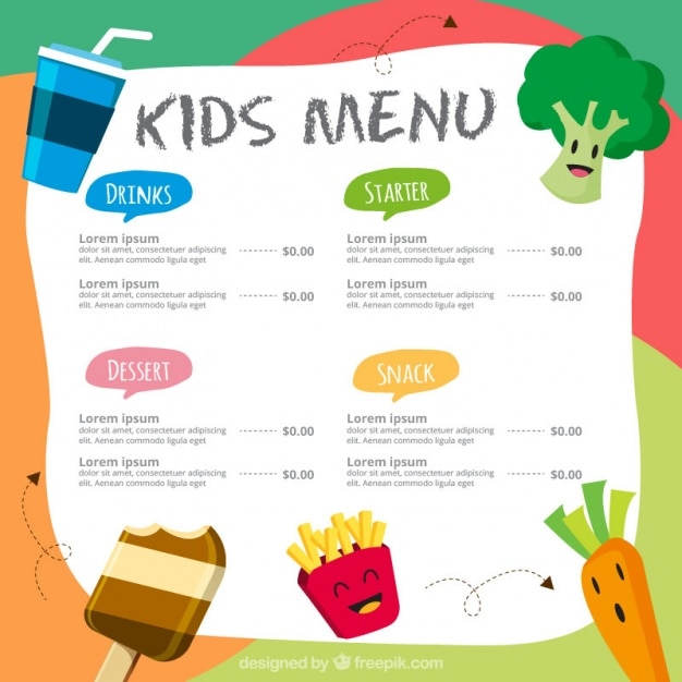 Free Vector | Colorful menu for kids