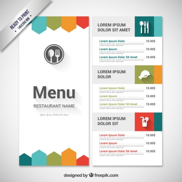 Free Vector Colorful menu  template 