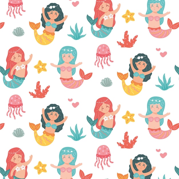 Download Free Vector | Colorful mermaid pattern