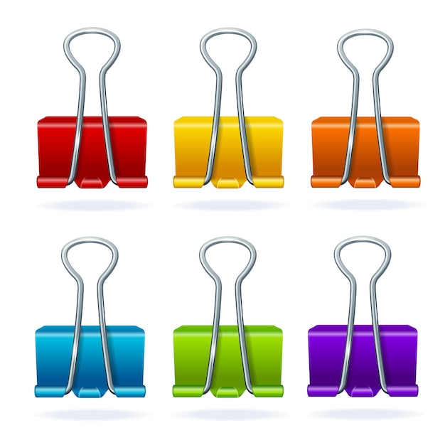 Premium Vector | Colorful metal binder clip set isolated on white ...