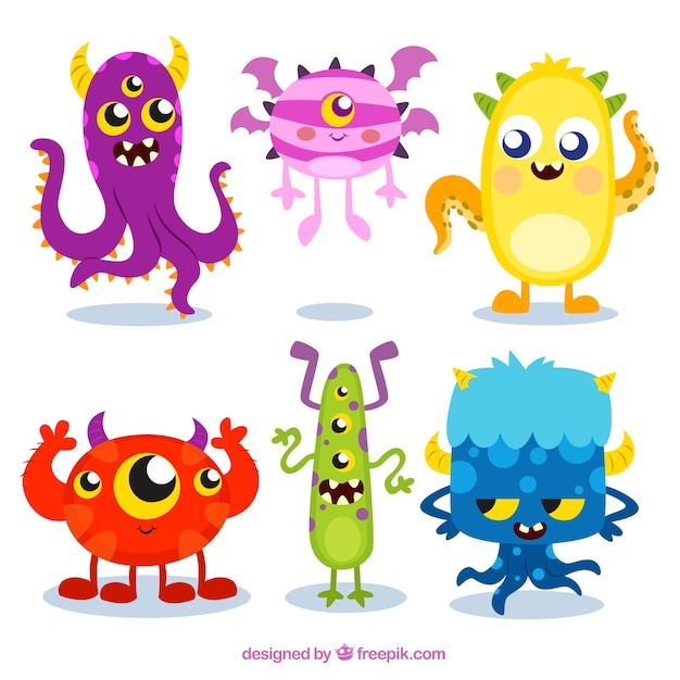 Colorful monsters collection Vector | Free Download