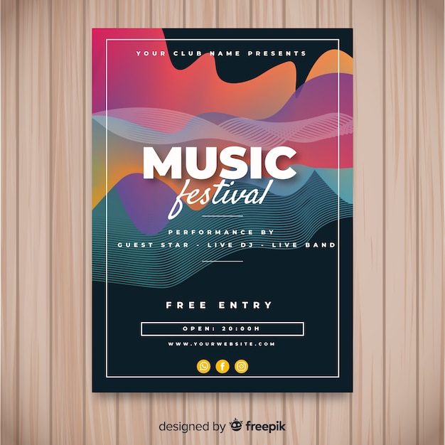 Colorful music festival poster template Free Vector