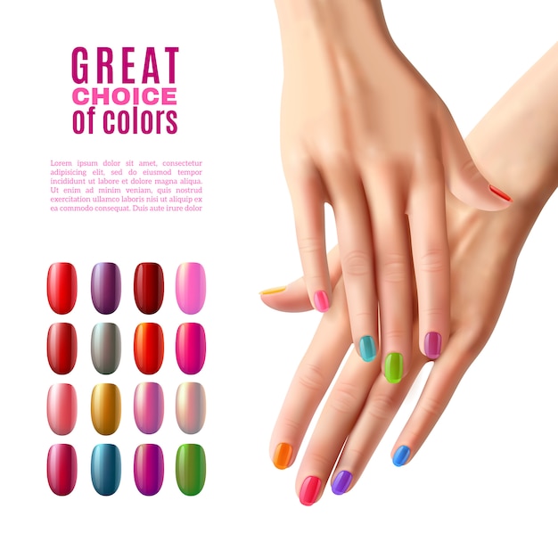 Download Free Download This Free Vector Colorful Nails Set Hands Manicure Poster Use our free logo maker to create a logo and build your brand. Put your logo on business cards, promotional products, or your website for brand visibility.