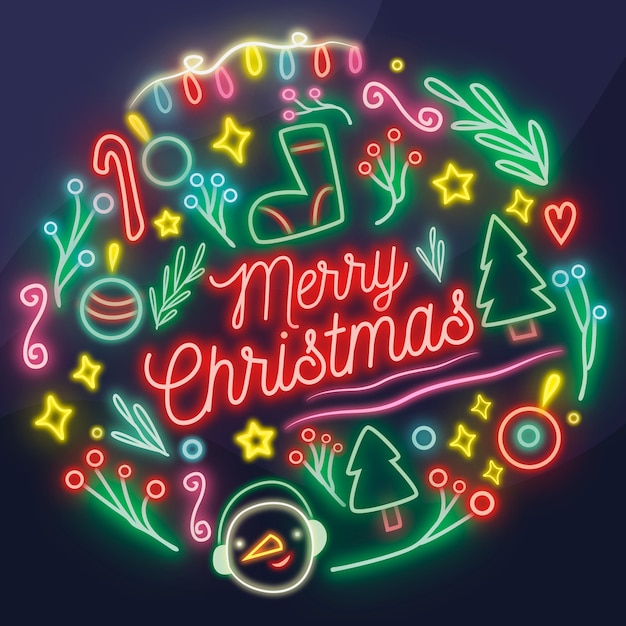 Free Vector | Colorful neon merry christmas