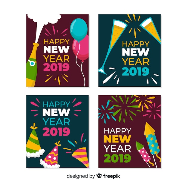 Free Vector | Colorful new year party cards collection