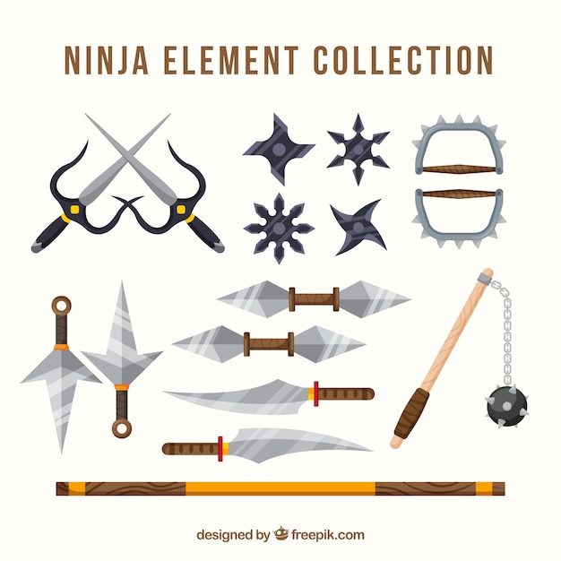 Colorful Ninja Element Collection With Flat Design Vector 