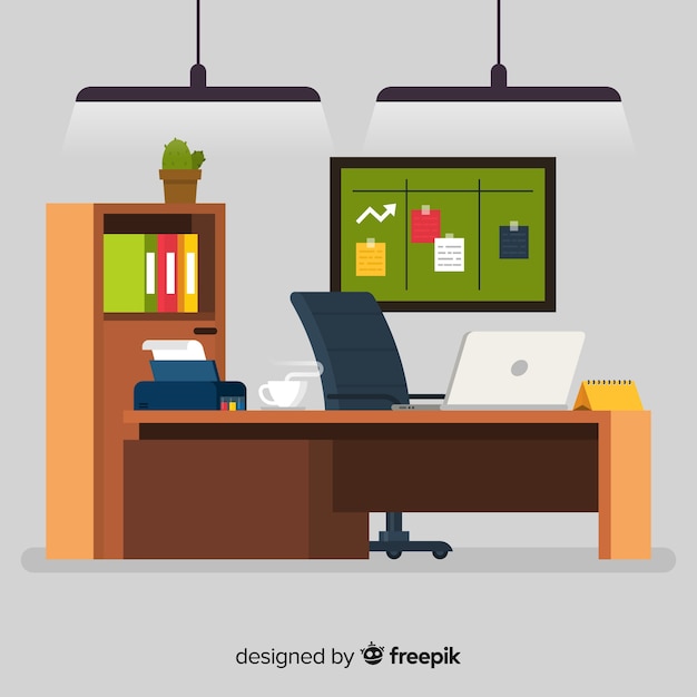 Colorful office desk with flat design