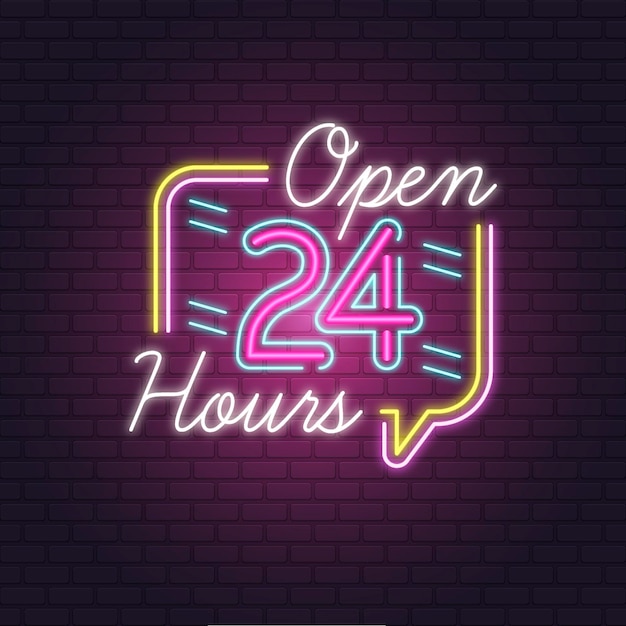 Free Vector Colorful Open 24 Hours Neon Sign