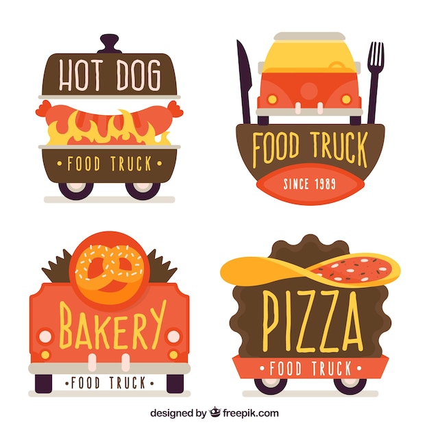 Download Free Download Free Colorful Pack Of Flat Food Truck Logos Vector Freepik Use our free logo maker to create a logo and build your brand. Put your logo on business cards, promotional products, or your website for brand visibility.