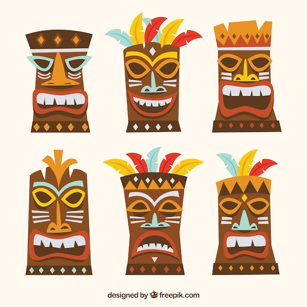 Free Vector | Colorful pack of fun tiki masks