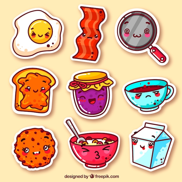Premium Vector Colorful Pack Of Funny Food Stickers