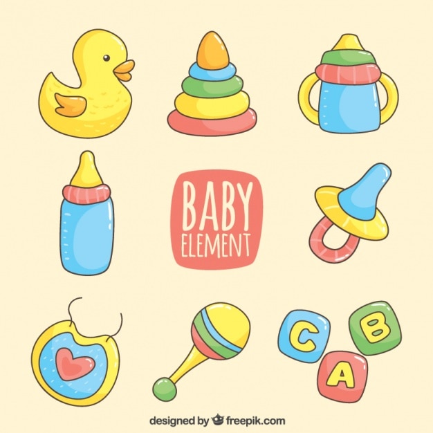Download Free Vector | Colorful pack of hand-drawn baby items