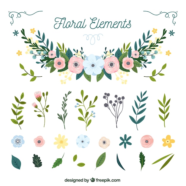 Download Free Vector | Colorful pack of hand drawn floral elements