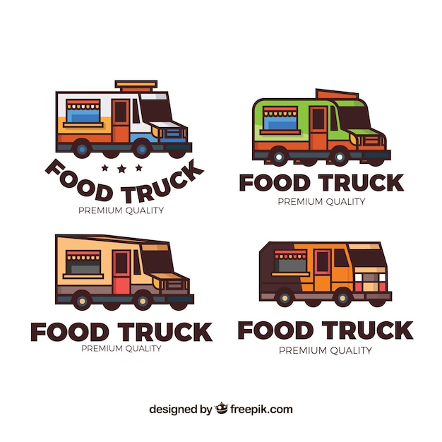 Colorful pack of hand drawn food truck logos Vector | Free Download
