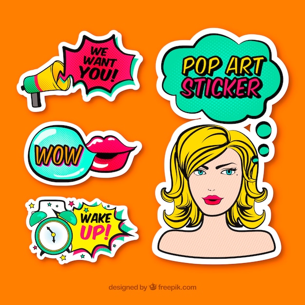 Colorful pack of comic stickers