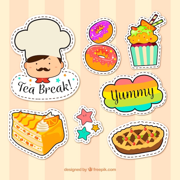 Colorful pack of desserts stickers