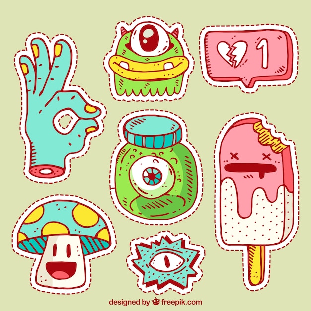 Colorful Pack Of Hand Drawn Stickers Vector | Free Download