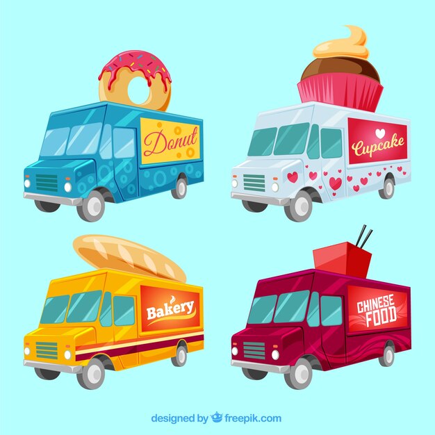 Free Vector | Colorful Pack Of Original Food Trucks