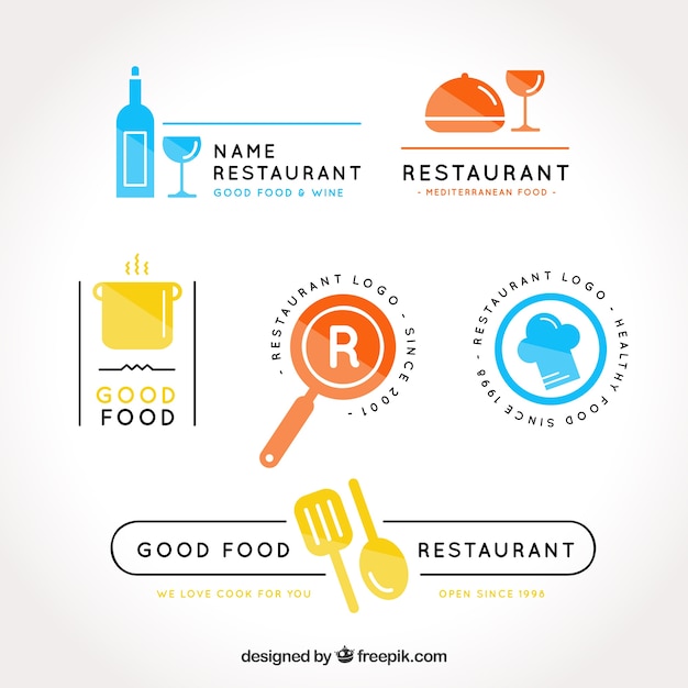 Download Free Colorful Pack Of Restaurant Logos Free Vector Use our free logo maker to create a logo and build your brand. Put your logo on business cards, promotional products, or your website for brand visibility.