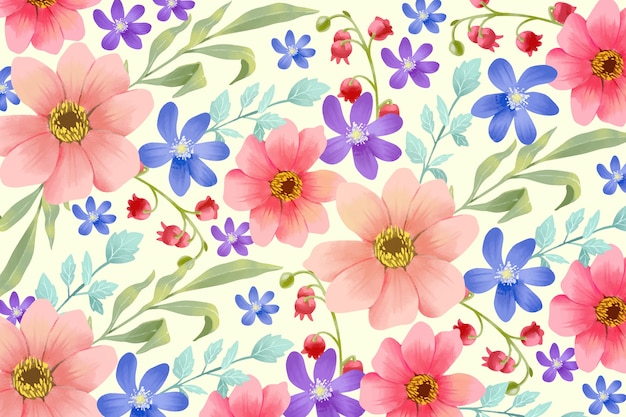 カラフルな塗装の花の背景 無料のベクター