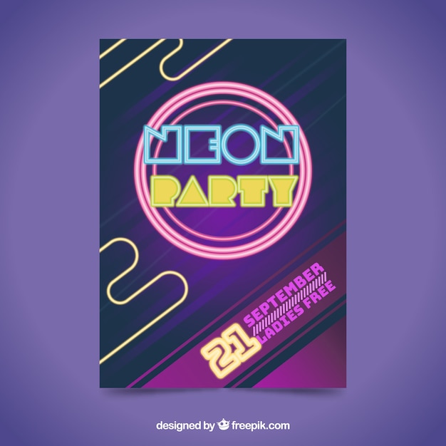 Free Vector Colorful Party Poster Template With Neon Lights