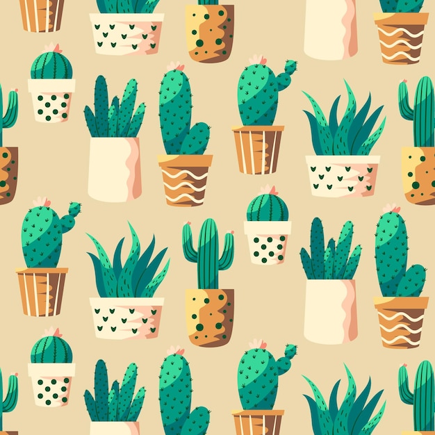 Colorful Pattern With Different Cactus Plants