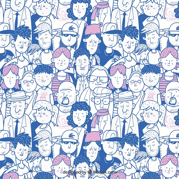 Colorful people pattern with hand drawn style Free Vector