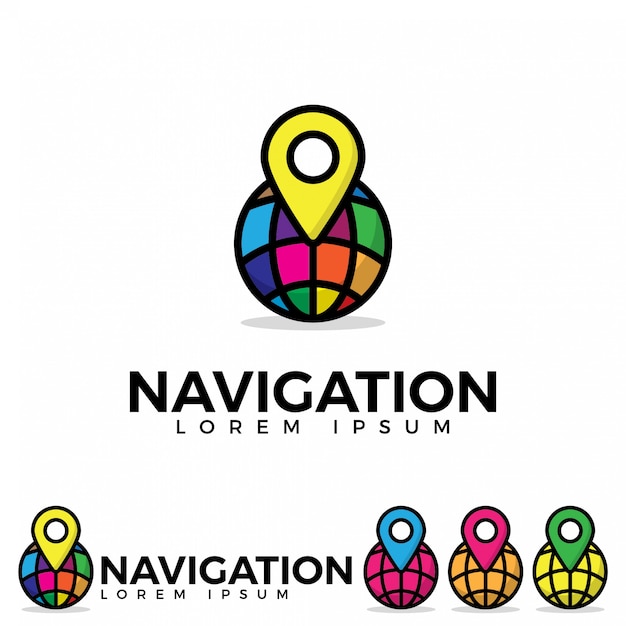 Colorful pin icon vector. location on globe. pin on globe. Premium Vector