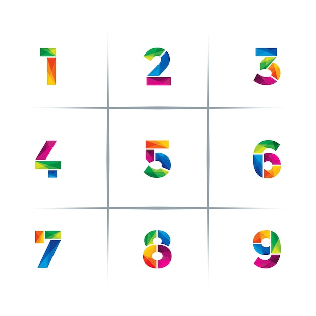 Colorful poly number logo design set Vector | Premium Download