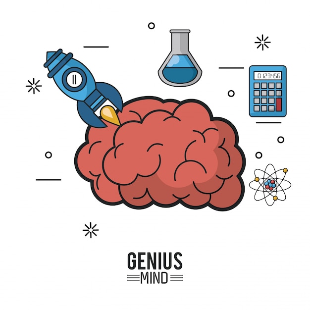 Premium Vector | Colorful poster of genius mind with brain and icons