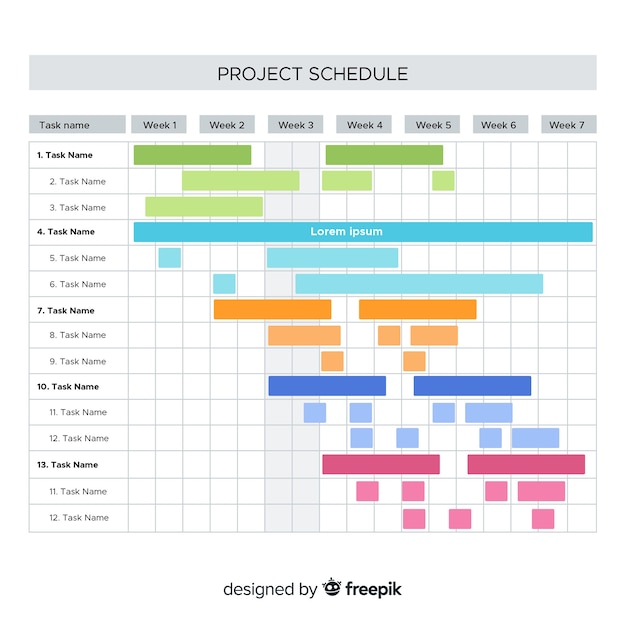 Colorful project schedule template with flat design | Free Vector