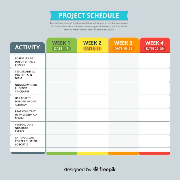 Colorful project schedule template with flat design Free Vector