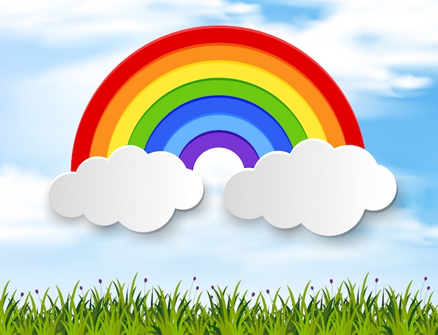  Colorful rainbow in blue sky Premium Vector