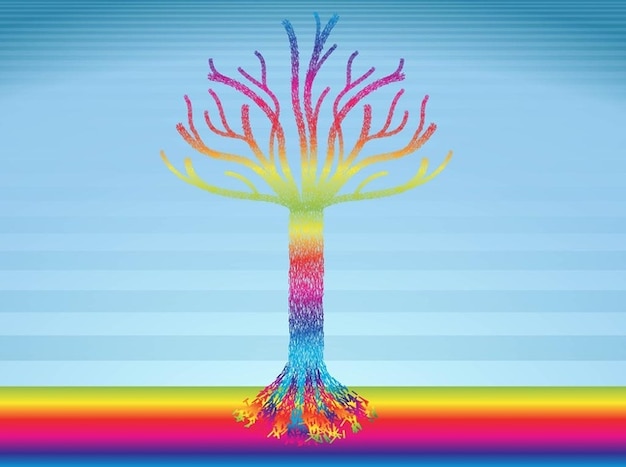 Colorful rainbow tree with stripes