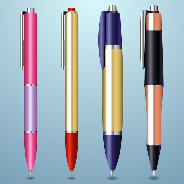 Colorful realistic pen collection Premium Vector