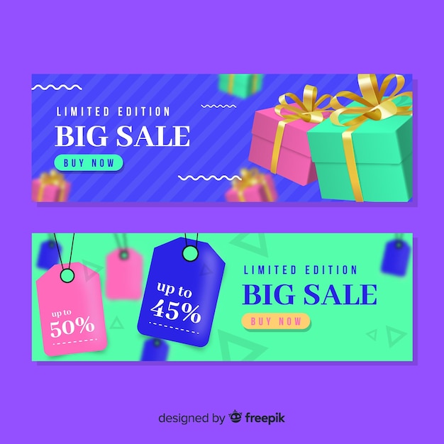 Colorful realistic sale banner set Free Vector