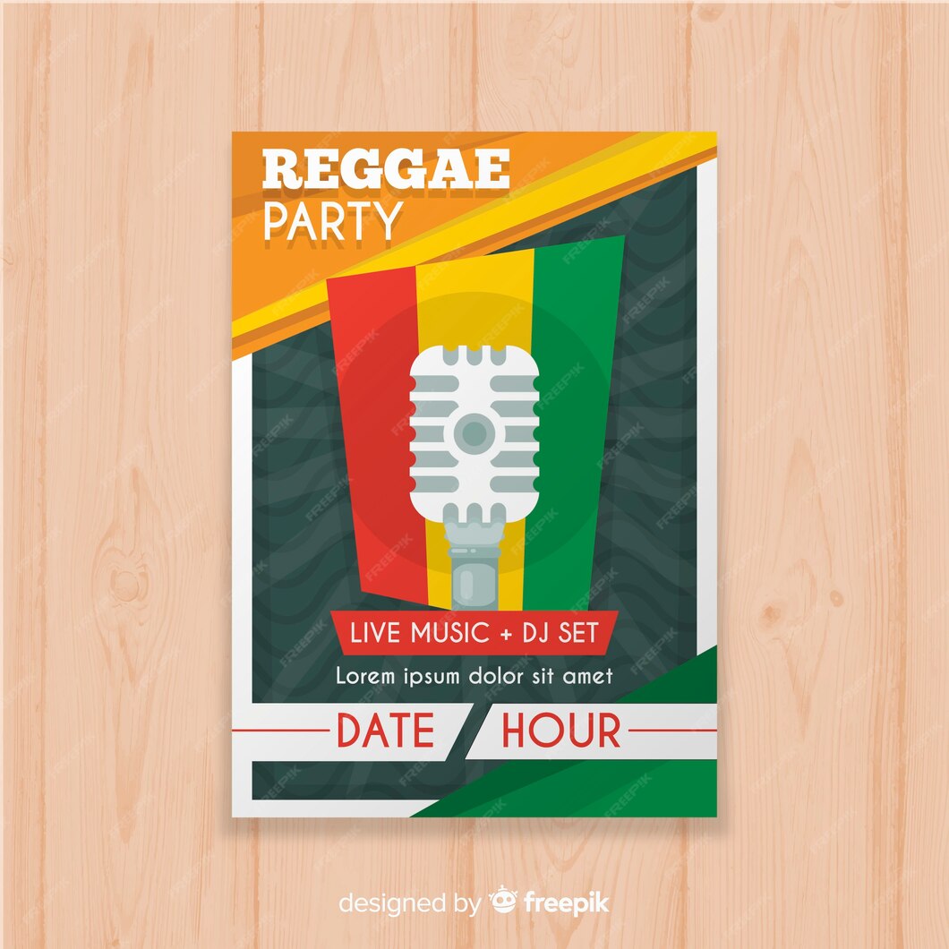 Free Vector Colorful Reggae Party Poster With Flat Design