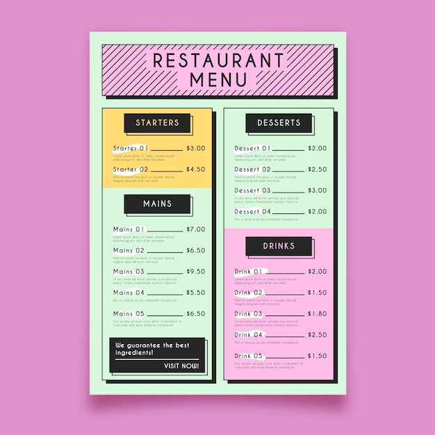 Colorful restaurant menu template Vector | Free Download