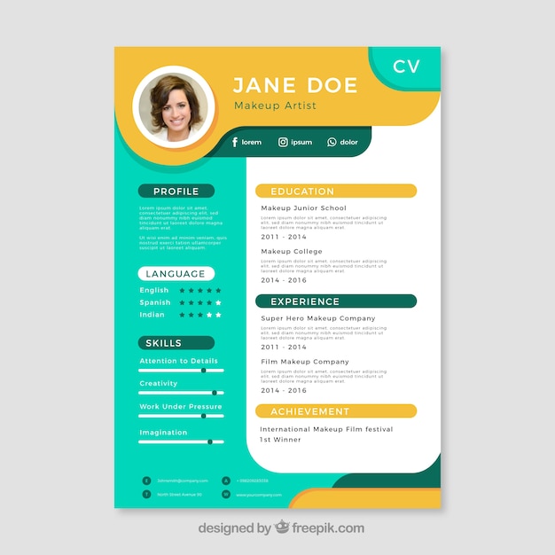 Colorful resume template Free Vector