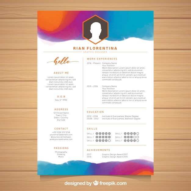 Free Vector Colorful resume template