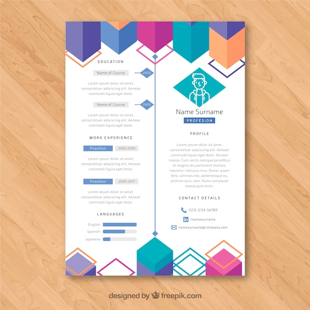 Free Vector Colorful resume template