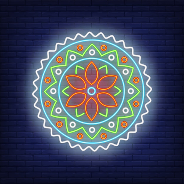 Download Colorful round mandala pattern neon sign | Free Vector