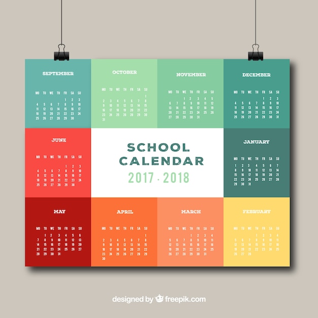 Colorful school calendar with elegant style Vector Free Download